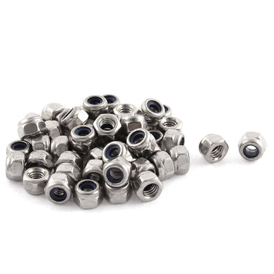 Harfington Uxcell 50pcs M4x0.7mm Metric Stainless Steel Anti-loose Nylon Insert Lock Hex Nuts