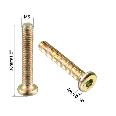 Harfington Uxcell M6 x 35mm Full Thread Hexagon Socket Round Head Screws Bolts Bronze Tone 5 Pcs