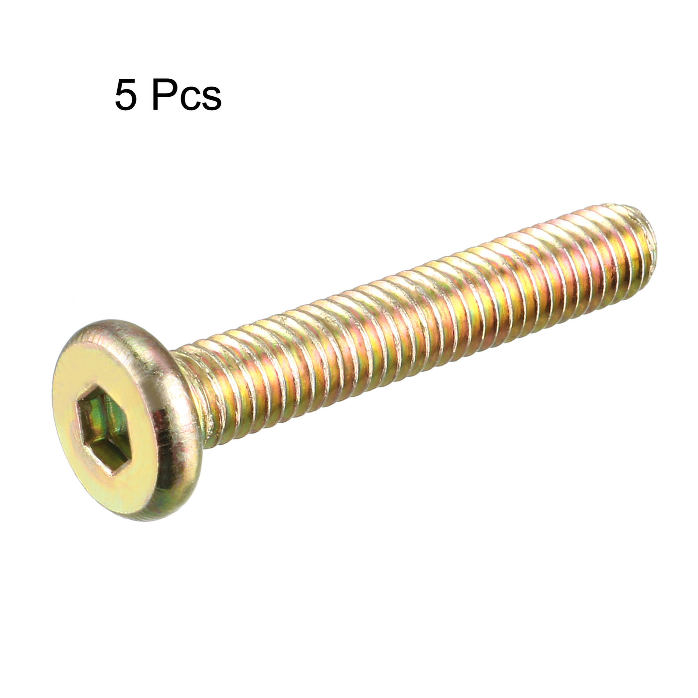 uxcell Uxcell M6 x 35mm Full Thread Hexagon Socket Round Head Screws Bolts Bronze Tone 5 Pcs