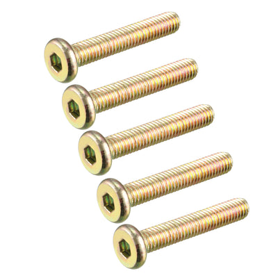 Harfington Uxcell M6 x 35mm Full Thread Hexagon Socket Round Head Screws Bolts Bronze Tone 5 Pcs