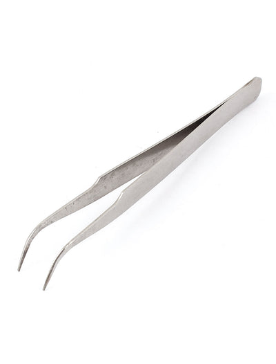 Harfington Uxcell Silver Tone Stainless Steel Bended Nose Pointed Curved Tweezer 4.5" Long