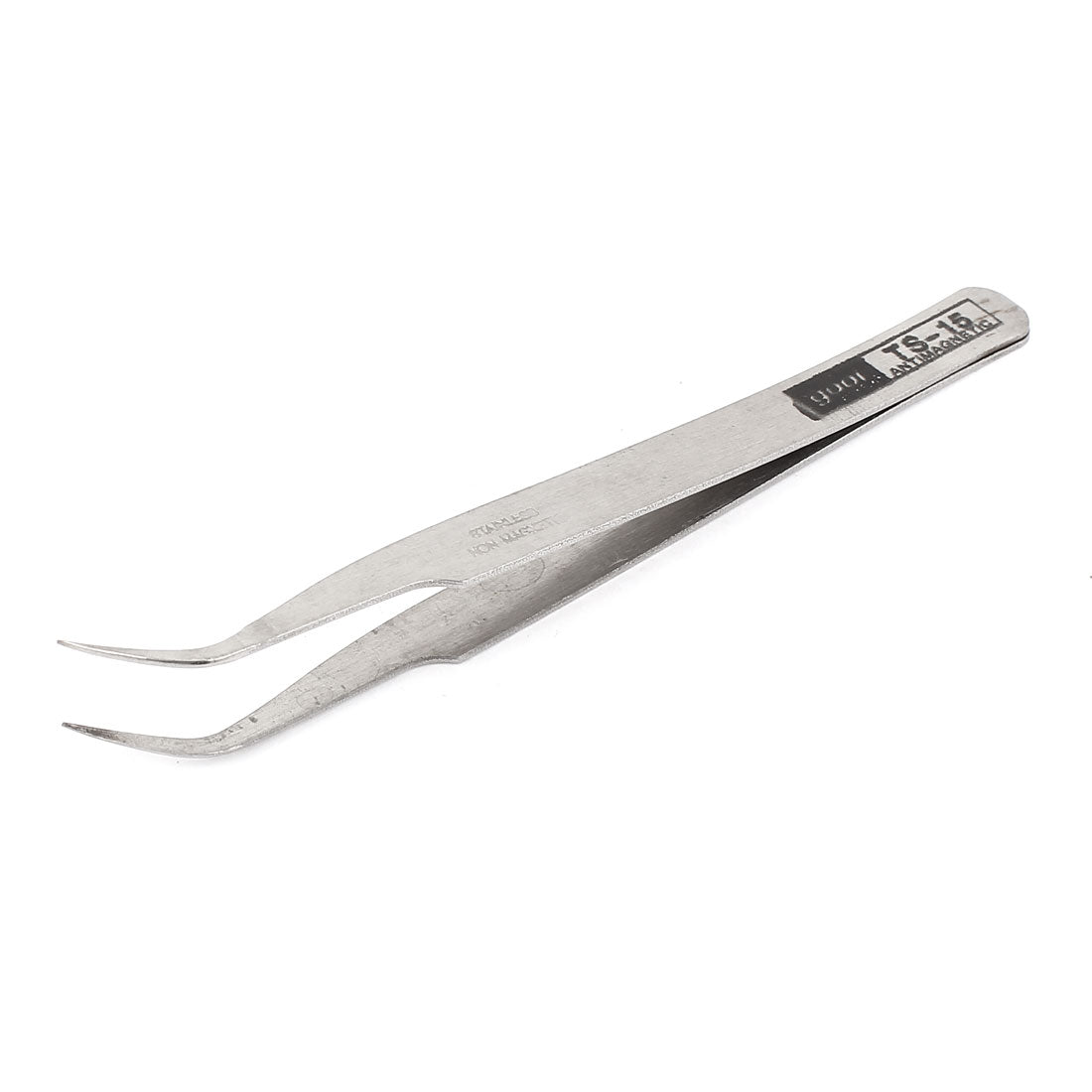 uxcell Uxcell Silver Tone Stainless Steel Bended Nose Pointed Curved Tweezer 4.5" Long