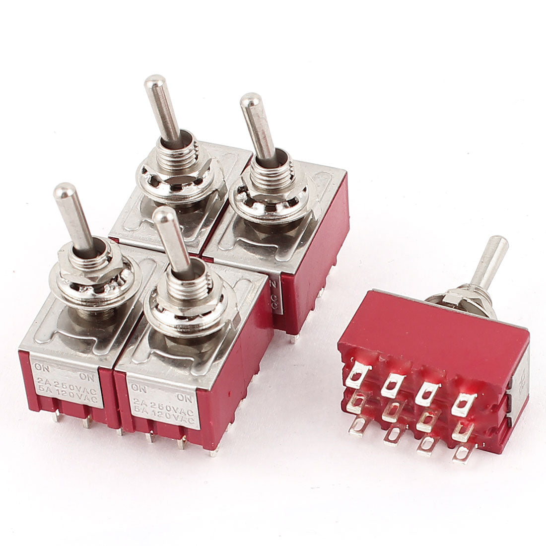 uxcell Uxcell Red ON-ON 2 Position 12 Terminal 4PDT Toggle Switch AC 250V/2A 120V/5A 5pcs