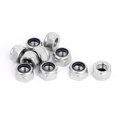 Harfington Uxcell M12x1.75mm Hex Lock Nut Stainless Steel Nylon Insert Self-Lock Nut, 10Pcs Silver