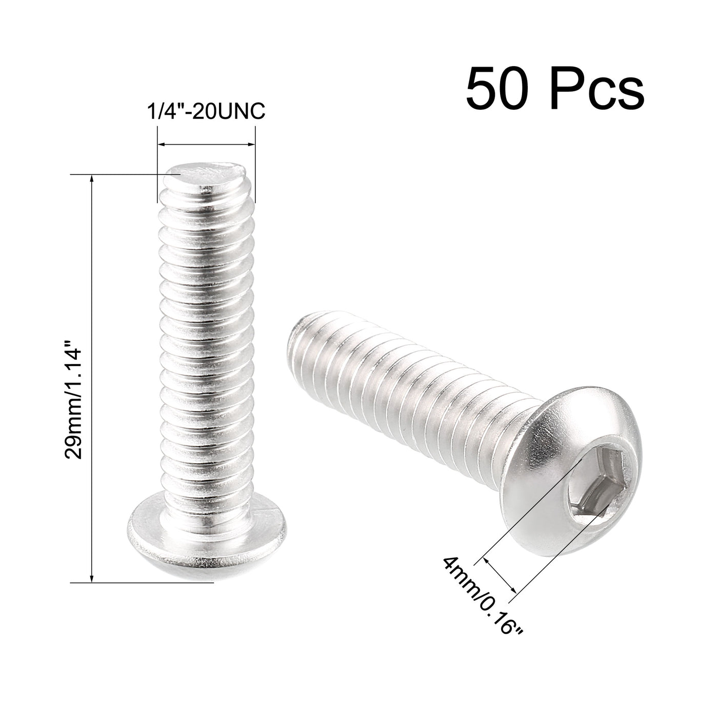 uxcell Uxcell 50pcs 1/4"-20UNC x1" Stainless Steel Hex Socket Button Head Bolts Screws