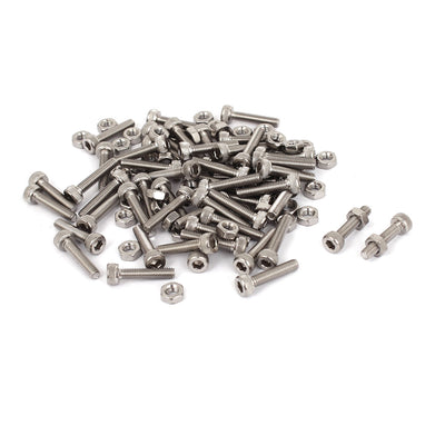 Harfington Uxcell M3x14mm Stainless Steel Hex Socket Head Knurled Cap Screws Bolts Nut Set 50Pcs