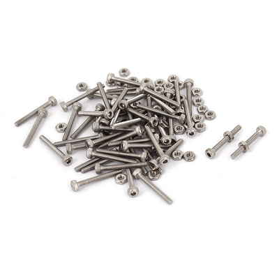 Harfington Uxcell M2x16mm Stainless Steel Hex Socket Head Knurled Cap Screws Bolts Nut Set 50Pcs