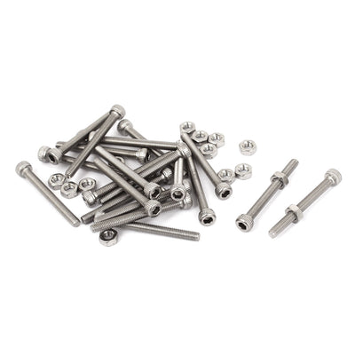 Harfington Uxcell M3x30mm Stainless Steel Hex Socket Head Knurled Cap Screws Bolts Nut Set 20Pcs