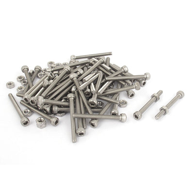 Harfington Uxcell M3x30mm Stainless Steel Hex Socket Head Knurled Cap Screws Bolts Nut Set 50Pcs