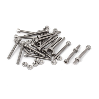 Harfington Uxcell M3x28mm Stainless Steel Hex Socket Head Knurled Cap Screws Bolts Nut Set 20Pcs