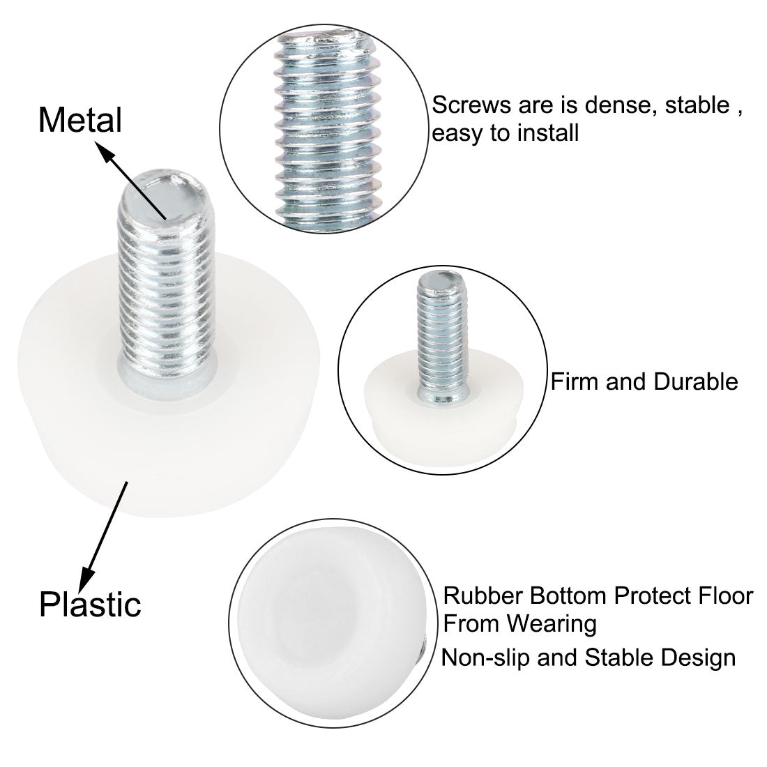 uxcell Uxcell M8 x 20mm Threaded Furniture Cabinet Screw On Leveling Glide Foot 20 Pcs