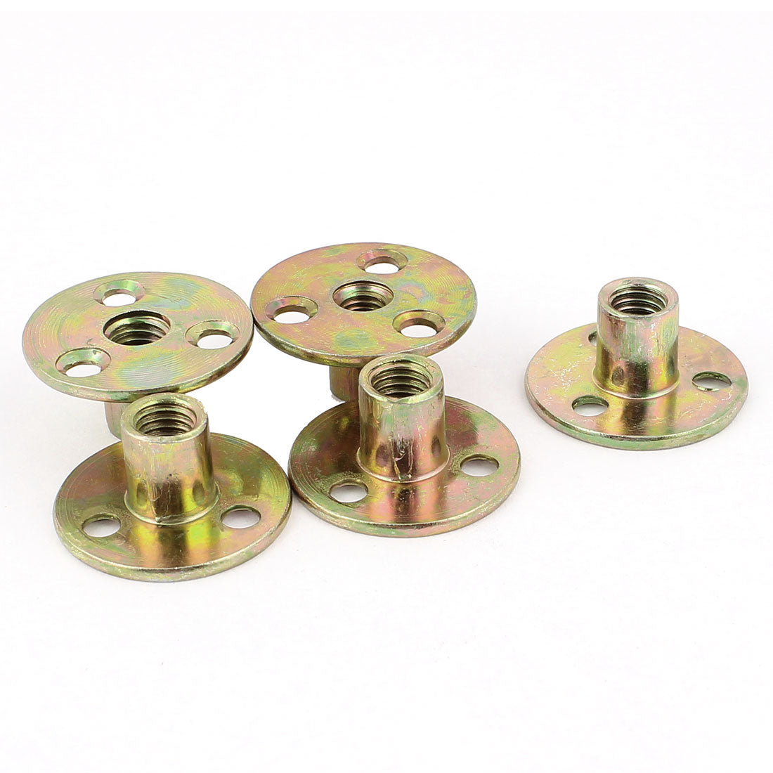 uxcell Uxcell M8 Female Thread Dia Metal Brad Hole Tee Nut Fastener Brass Tone 5pcs