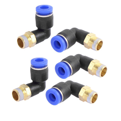 Harfington Uxcell 5 Pcs 1/8BSP Male to 6mm Tube Elbow Connectors Quick Connect Fittings PL6-01