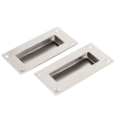 Harfington Uxcell Cupboard Door Stainless Steel Recessed Flush Pull Handle Hardware 52mm x 102mm 2PCS