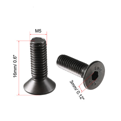 Harfington Uxcell M5 x 16mm Metric Hex Socket Countersunk Flat Head Screw Bolts Black 50PCS