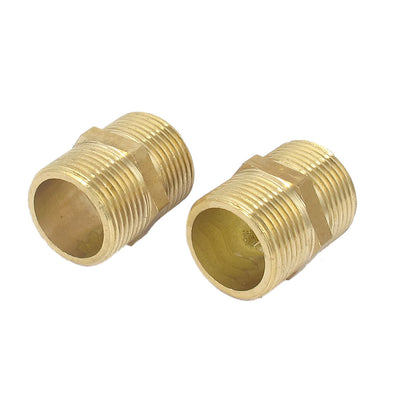 Harfington Uxcell 2Pcs 3/4BSP to 3/4BSP Male Thread Brass Pipe Hex Nipple Fitting Quick Adapter