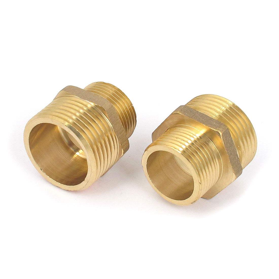 uxcell Uxcell 2 Pcs 1BSP to 3/4BSP Male Thread Brass Pipe Hex Nipple Fitting Quick Adapter