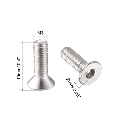 Harfington Uxcell M3 x 10mm Metric 304 Stainless Steel Hex Socket Countersunk Flat Head Screw Bolts 100PCS