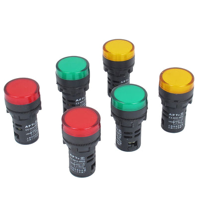 Harfington Uxcell 6pcs AC/DC  12V 20mA Orange Green Red Electrical LED Power Indicator Pilot Signal Light Lamp