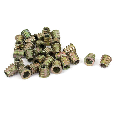 Harfington Uxcell 30 Pcs M6x10mm Zinc Plated Hex Socket Screw in Thread Insert Nut for Wood