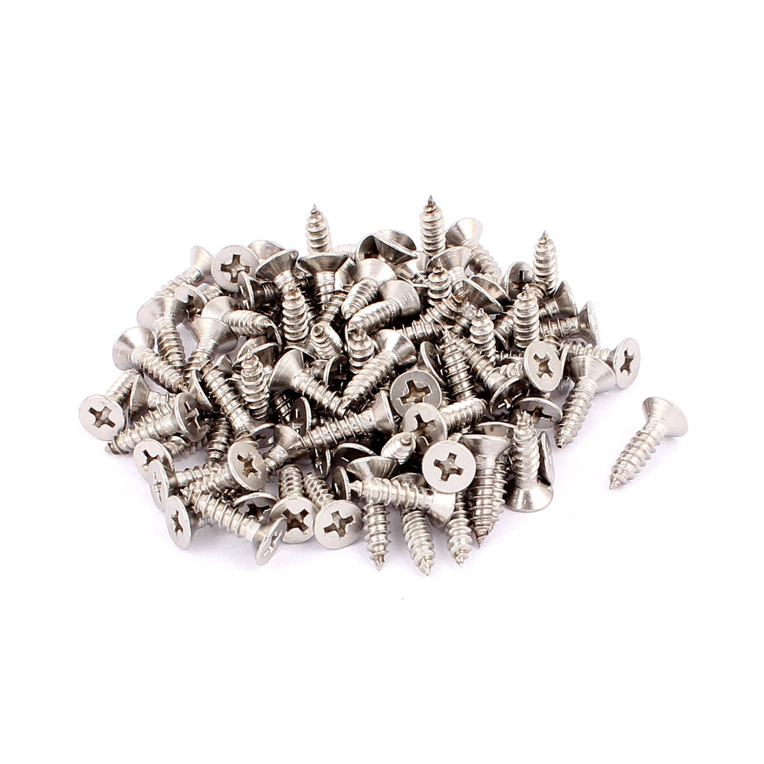 uxcell Uxcell 4.2mm x 16mm Flat Head Phillips Self Tapping Screw Fasteners Silver Tone 100 Pcs