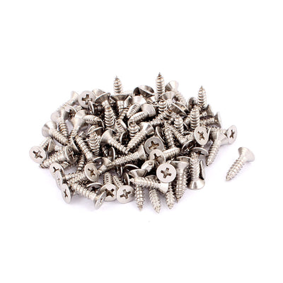 Harfington Uxcell 4.2mm x 16mm Flat Head Phillips Self Tapping Screw Fasteners Silver Tone 100 Pcs