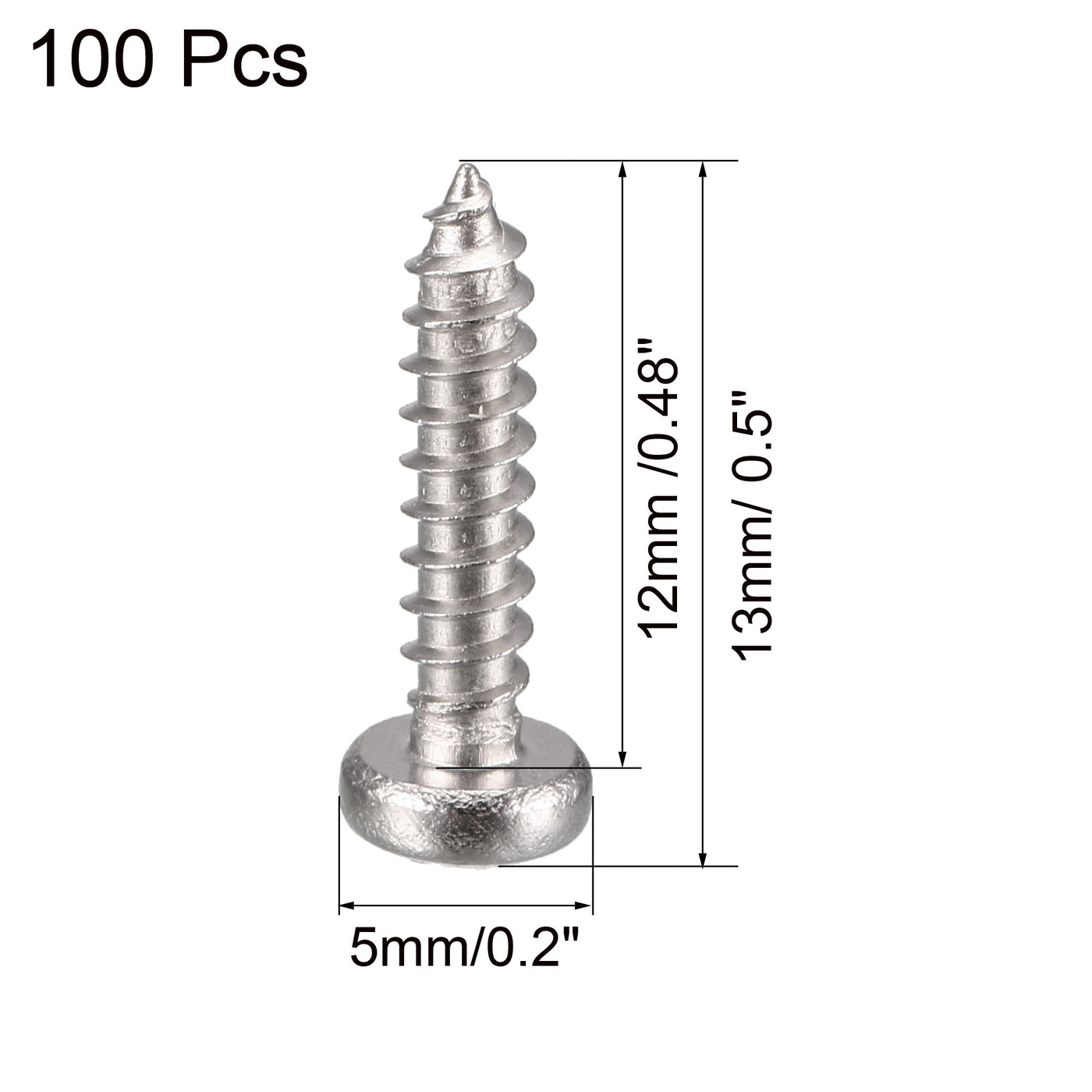 uxcell Uxcell 2.9mm x 13mm Cross Head Pan Head Self Tapping Screw Fasteners Silver Tone 100 Pcs