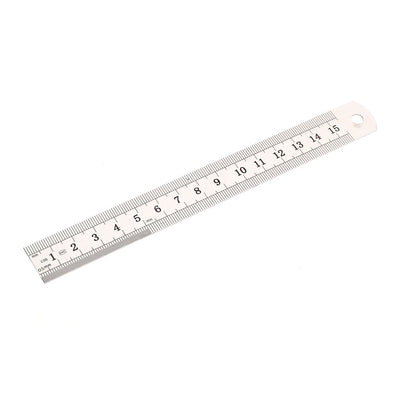 Harfington Uxcell 15cm 6 Inches Scale Range Metal Dual Sides Measure Measuring Straight Ruler Tool