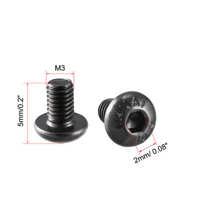 Harfington Uxcell M3x5mm 10.9 Alloy Steel Button Head Hex Socket Cap Screw Bolt Black 100pcs