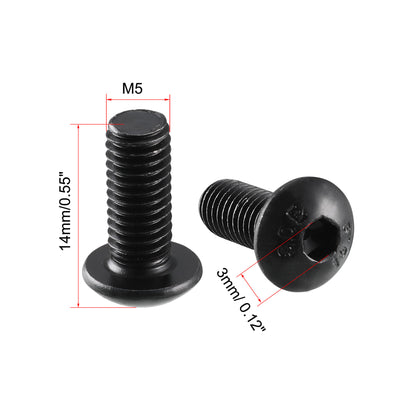 Harfington Uxcell M5x12mm 10.9 Alloy Steel Button Head Hex Socket Cap Screw Bolt Black 50pcs