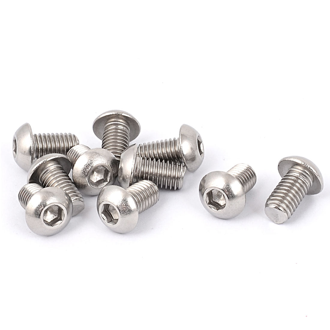 uxcell Uxcell Full Thread Stainless Steel Button Head Socket Cap Screw Silver Tone M8 x 14mm 10 Pcs