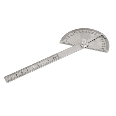 Harfington Uxcell Metal Round Head 180 Degree Rotary Protractor Angle Ruler 195mm Long Silver Tone