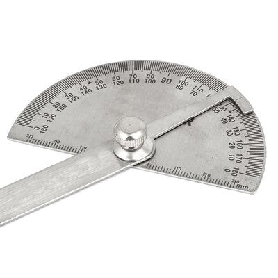 Harfington Uxcell Metal Round Head 180 Degree Rotary Protractor Angle Ruler 195mm Long Silver Tone