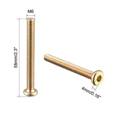 Harfington Uxcell M6 x 55mm Male Thread Hex Socket Head Cap Screw Bolt Bronze Tone 5 Pcs