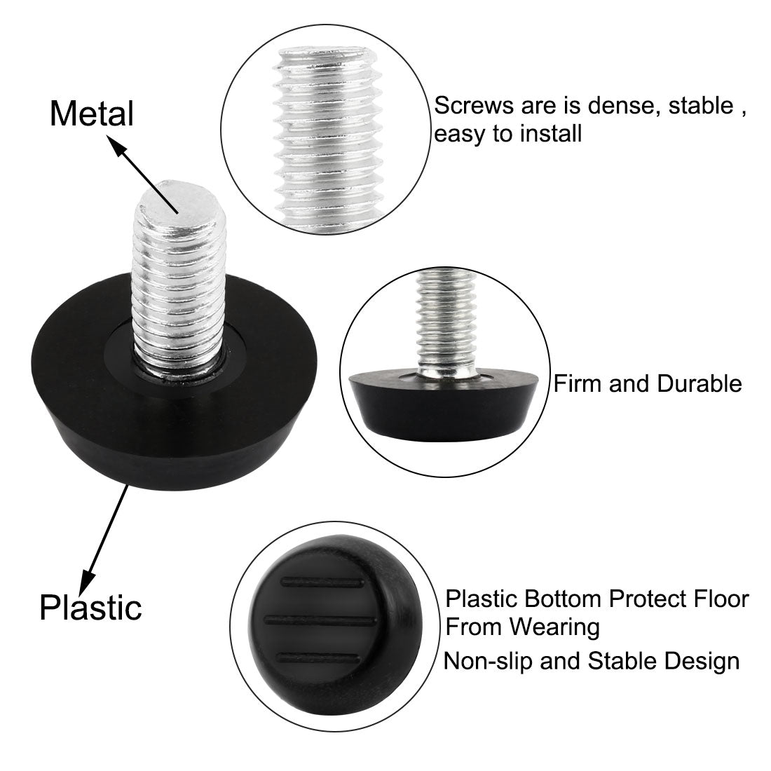 uxcell Uxcell 23mm Dia Base 8mm Thread Screw On Type Furniture Glide Leveling Foot Black 4pcs