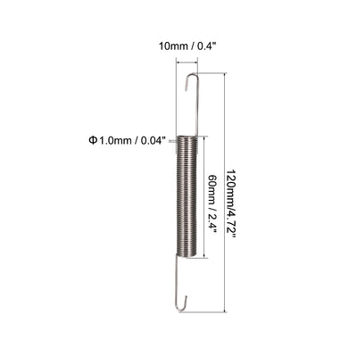 Harfington Uxcell 1mm Wire Diax10mm ODx120mm Length Spring Steel Tension Spring 3pcs