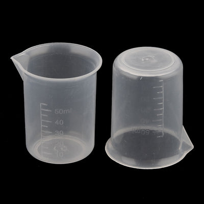 Harfington Uxcell Kitchen Lab Plastic Jug Pour Spout Container Measuring Cup 50ml Clear 2pcs