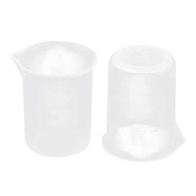 Harfington Uxcell Kitchen Lab Plastic Jug Pour Spout Container Measuring Cup 50ml Clear 2pcs