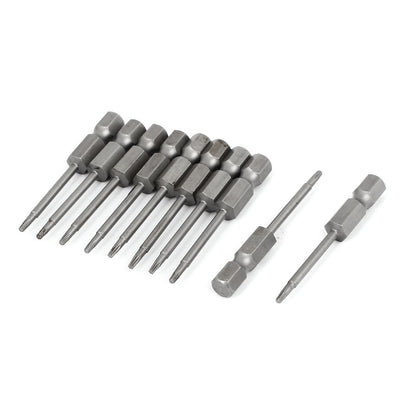 Harfington Uxcell 1/4" Hex Shank T6 Magnetic S2 Torx Screwdriver Bits 50mm Long Gray 10pcs