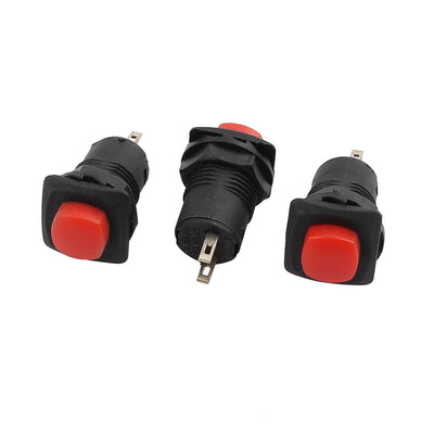 Harfington Uxcell 3Pcs AC125V 3A 250V 1.5A SPST 11mm Mount Dia Red Cap Latching Push Button Switch