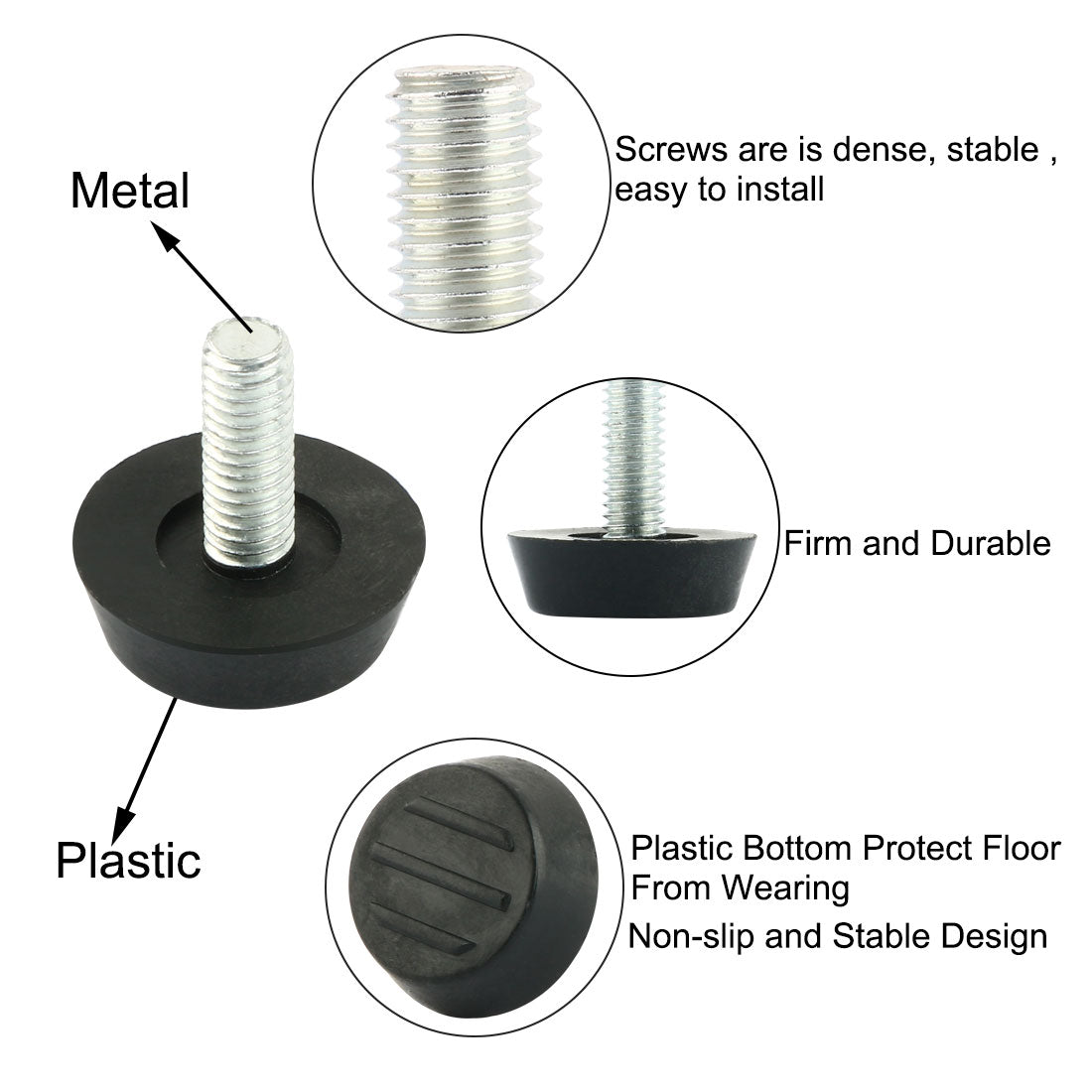 uxcell Uxcell 10pcs M6x16mm Thread Table Desk Screw On Adjustable Levelling Foot Feet 22mm Base