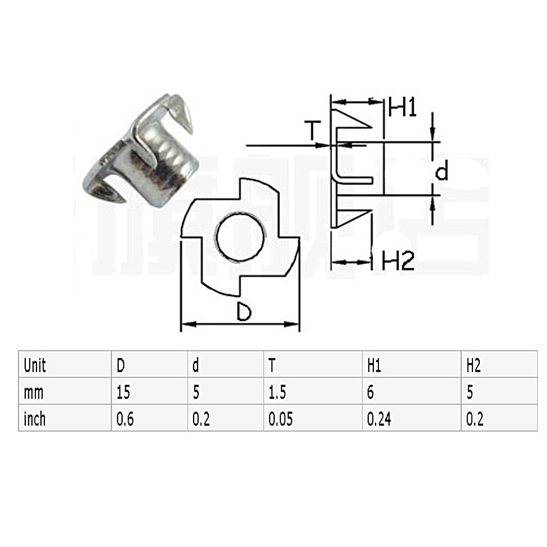 uxcell Uxcell M4 Thread Dia 4 Prongs Zinc Plated T-Nut Tee Nuts 60pcs