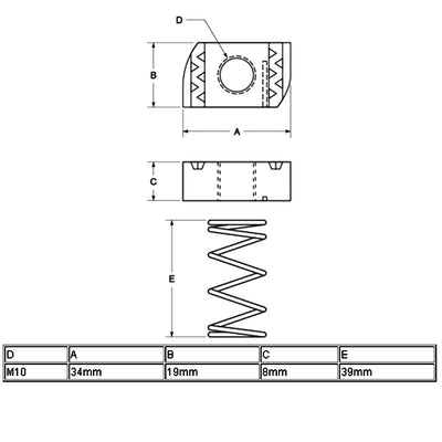 Harfington Uxcell 5 Pcs M10 304 Stainless Steel Long Spring Nuts for Unistrut Channel