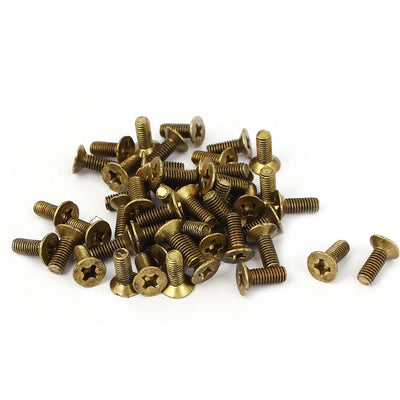 Harfington Uxcell M3-0.5mmx6.4mm Metric Phillips Drive Countersunk Screws Brass Tone 50 Pcs