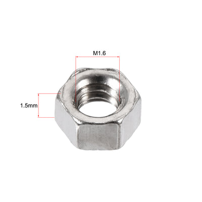 Harfington Uxcell M1.6 x 1.5mm Nickel Plated Internal Threaded Hexagon Hex Nuts DIN 934 1000PCS