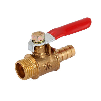 Harfington Uxcell 1/4" BSP Male Thread to Hose Tail Connector Gas Flow 180 Degree Rotary Lever Handle Ball Valve