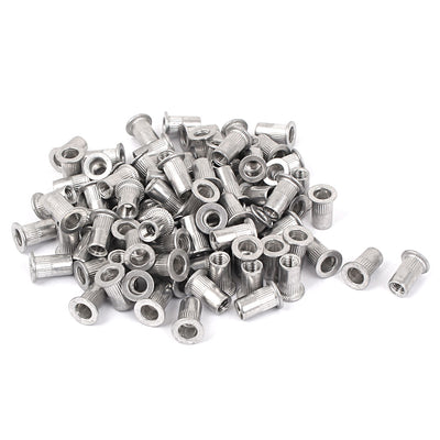 Harfington Uxcell M5 Flat Head Rivet Nut Insert Zinc Plated Silver Tone 100pcs