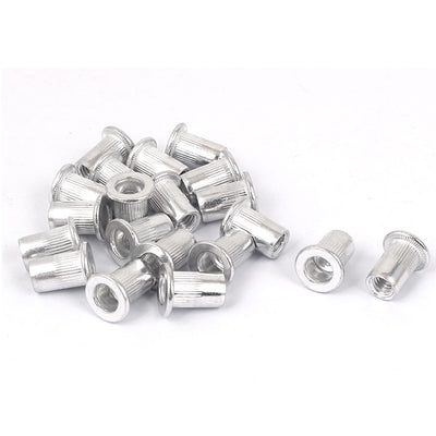 Harfington Uxcell M6  Aluminum Flat Head Rivet Nut Insert  Silver Tone 20pcs