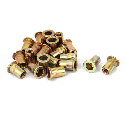 Harfington Uxcell 1/4"-20 Flat Head Rivet Nut Insert Nutsert Gold Tone 20pcs