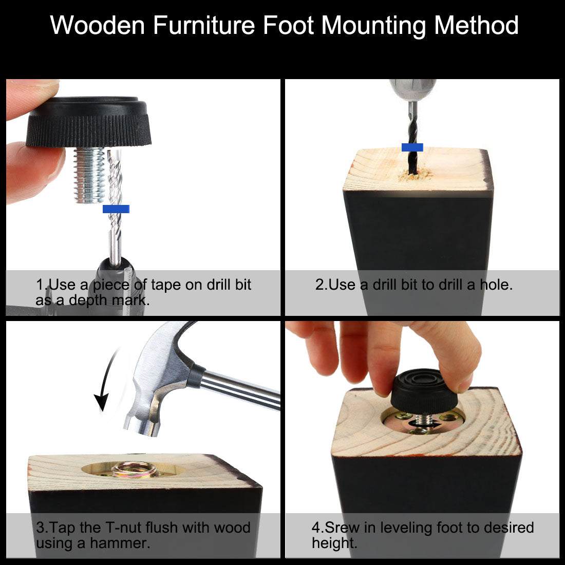 uxcell Uxcell Furniture Table Chair 8 Holes Base Adjustable Leveling Foot Black M8 x 10mm Male Thread 20pcs